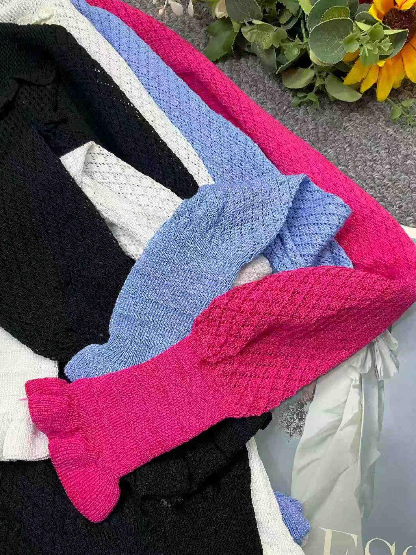 Spring Autumn Mock Neck Ruffled Long Sleeve Knit Tops 422 Pieces - Image 9