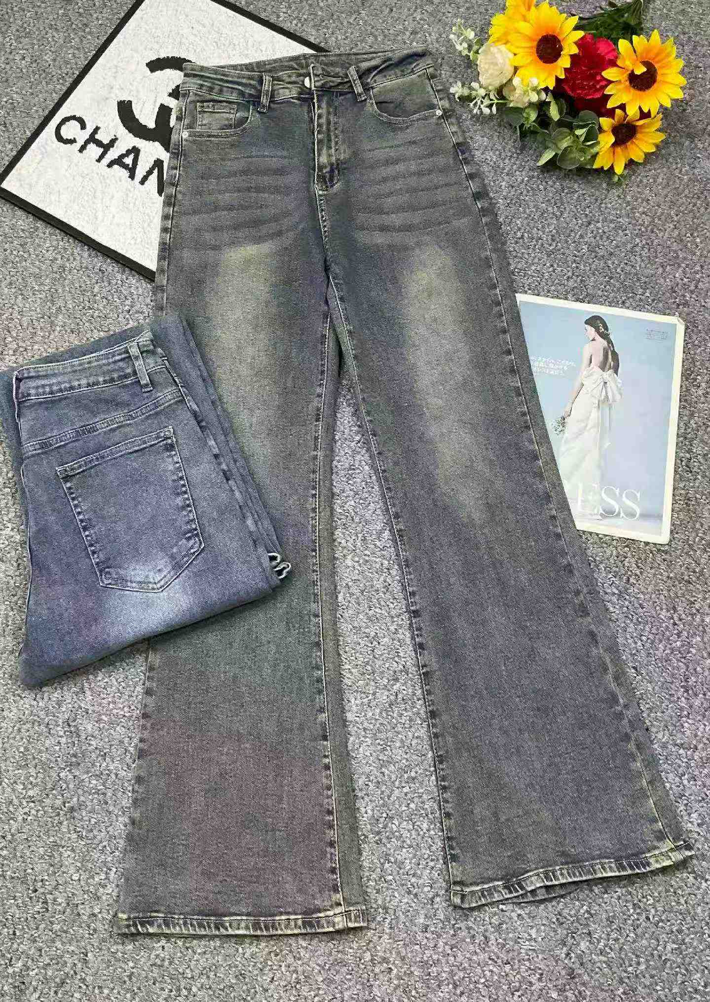 New Spring Summer Vintage Stretch Washed Cotton Flared Jeans 450 Pieces - Image 2