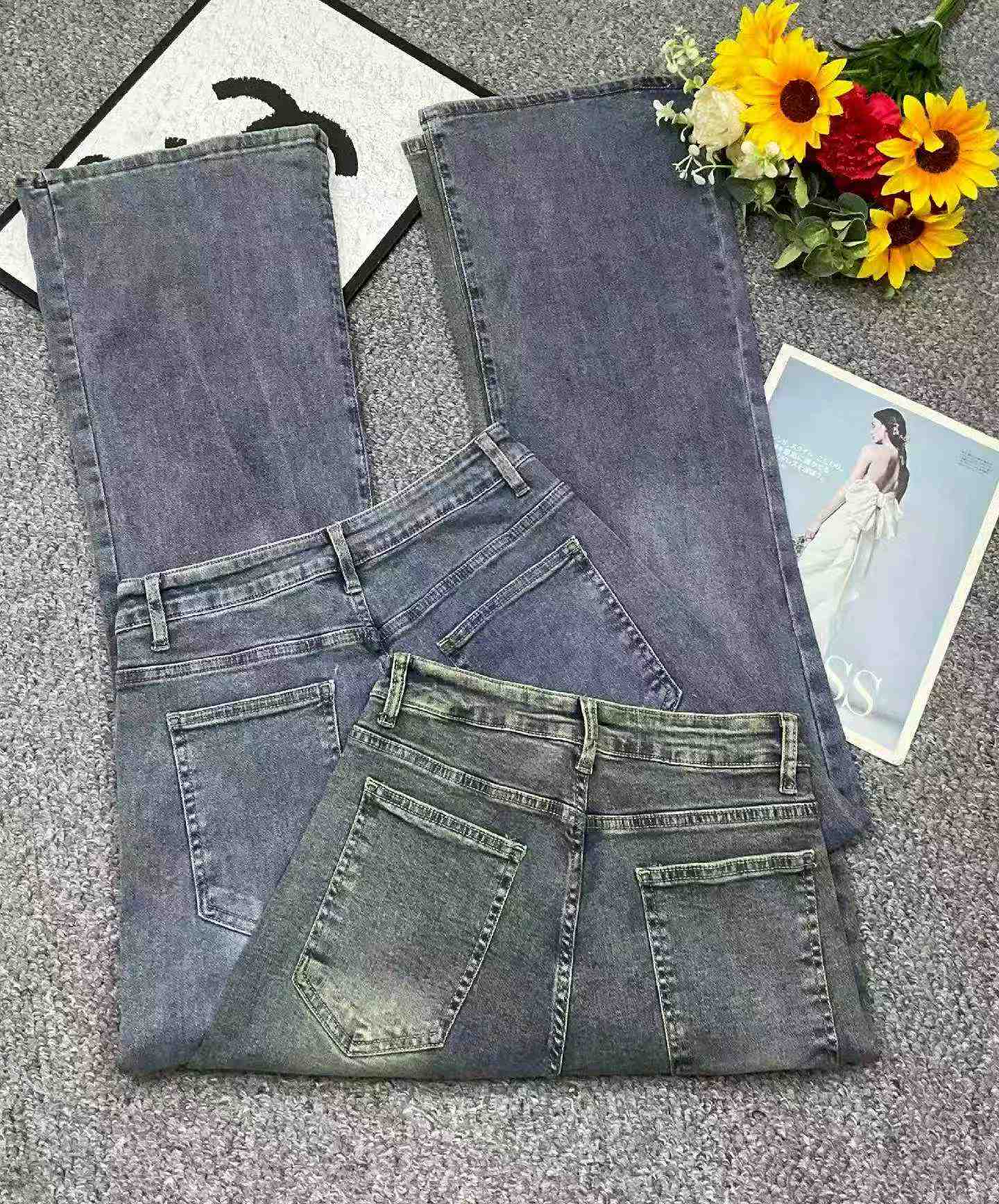 New Spring Summer Vintage Stretch Washed Cotton Flared Jeans 450 Pieces - Image 3