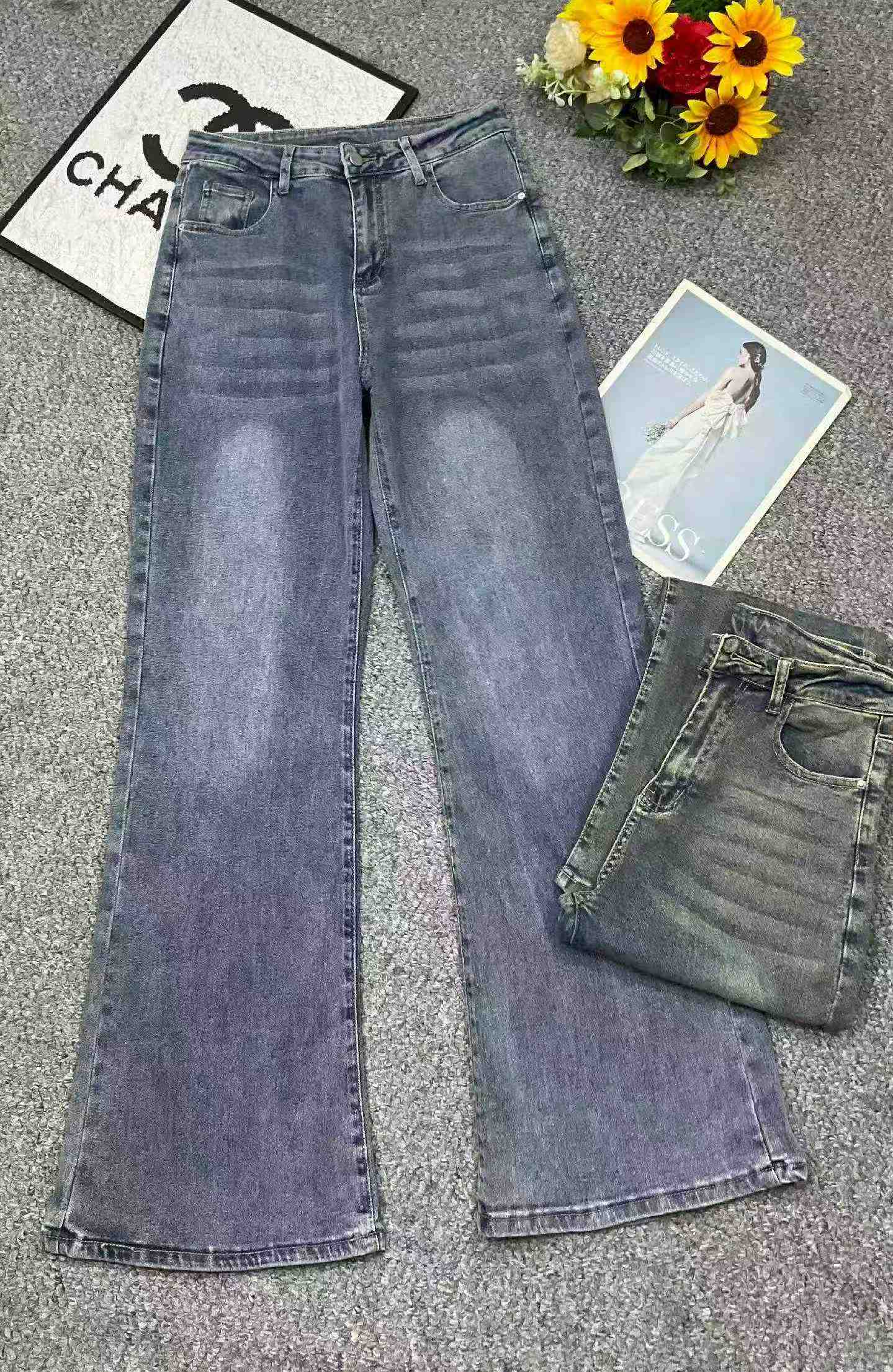 New Spring Summer Vintage Stretch Washed Cotton Flared Jeans 450 Pieces - Image 4