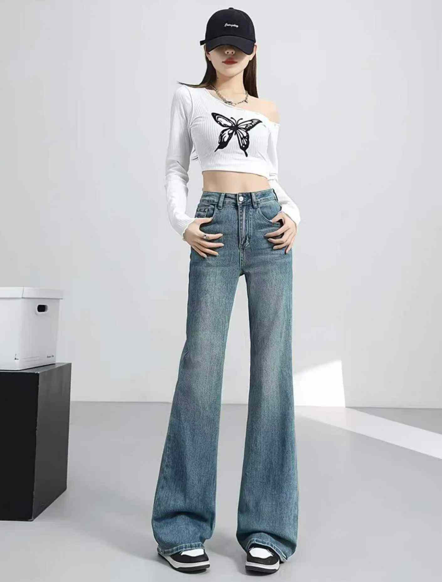 New Spring Summer Vintage Stretch Washed Cotton Flared Jeans 450 Pieces - Image 5