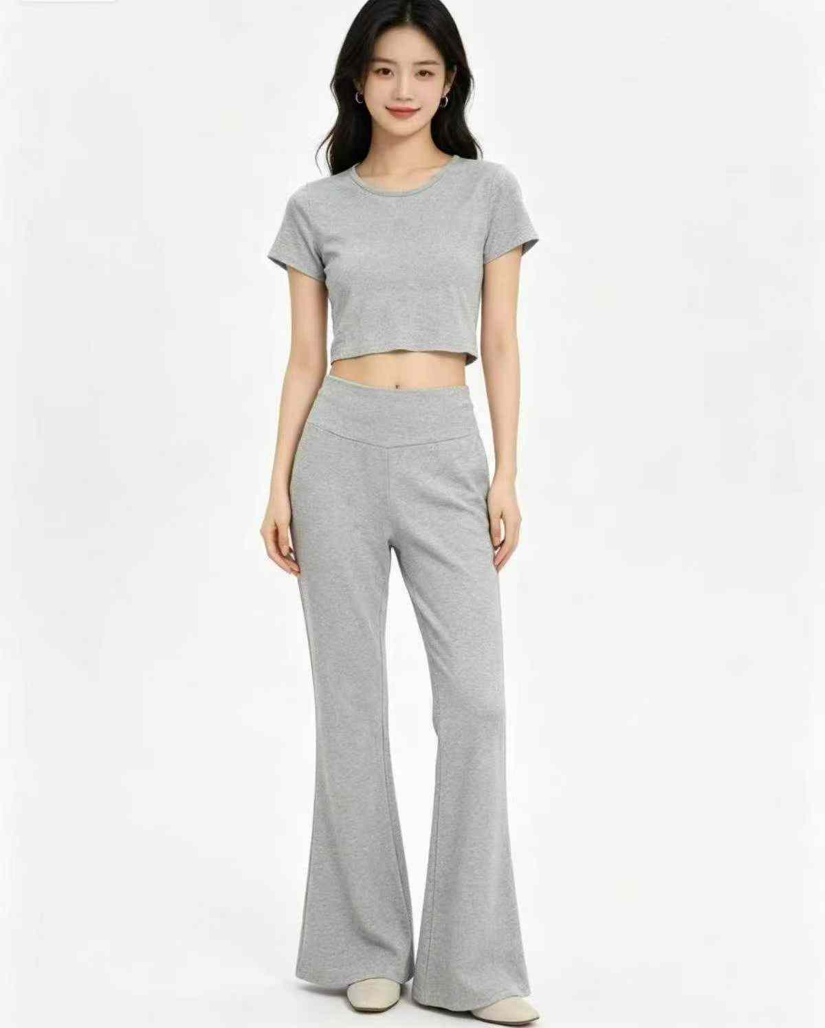 102 Sets Korean Style Women Slim Fit Pilates Sports Short Sleeve Flared Pants Set XL - Image 2