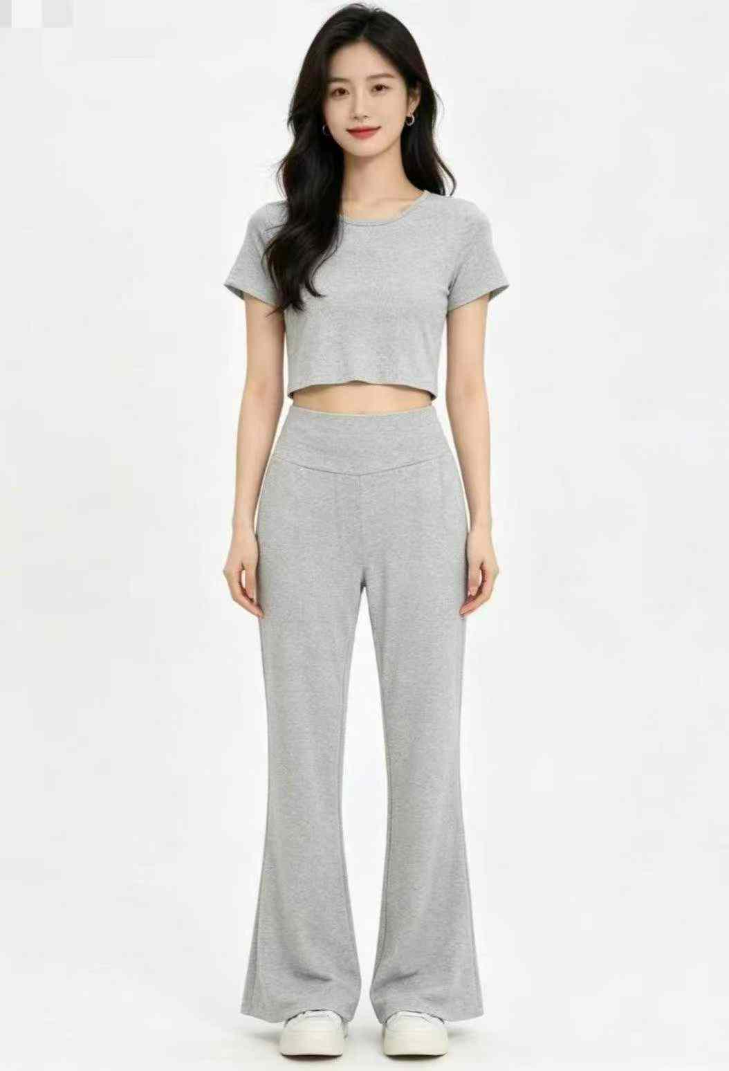 102 Sets Korean Style Women Slim Fit Pilates Sports Short Sleeve Flared Pants Set XL - Image 3
