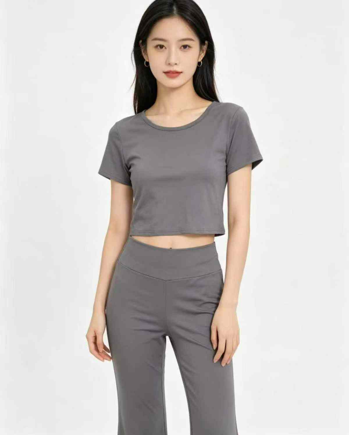 102 Sets Korean Style Women Slim Fit Pilates Sports Short Sleeve Flared Pants Set XL - Image 4