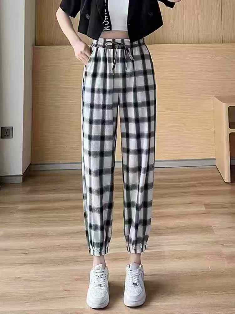 430 PCS Petite Black White Plaid Harem Carrot Pants - Image 7