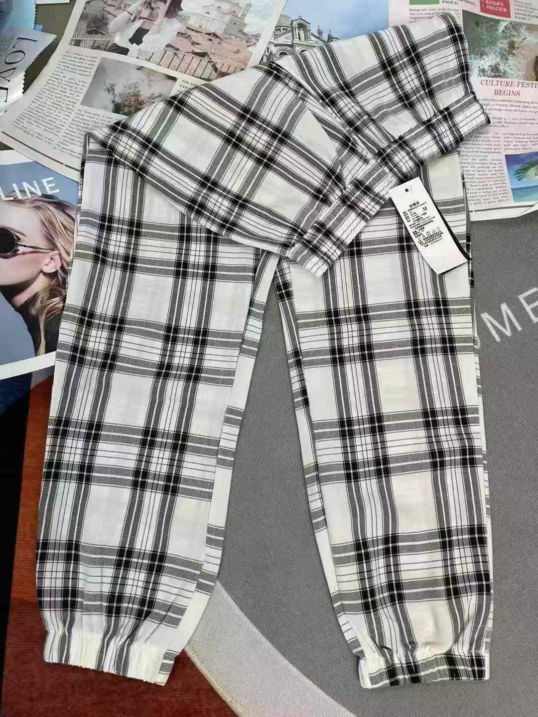 430 PCS Petite Black White Plaid Harem Carrot Pants - Image 8