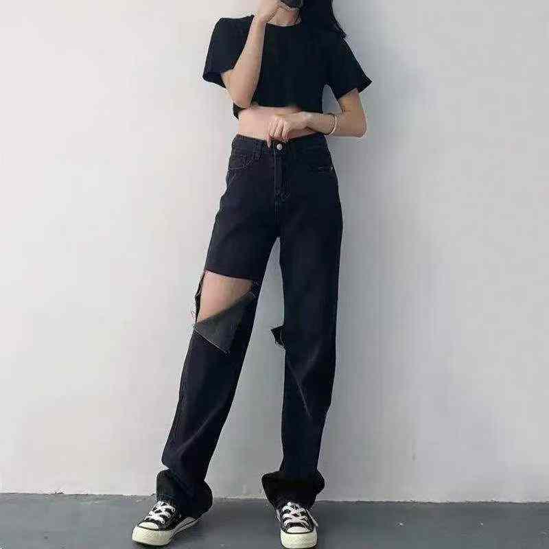 New Spring Summer Vintage Washed Cotton Ripped Wide Leg Straight Jeans, About 360 Pieces - Image 6