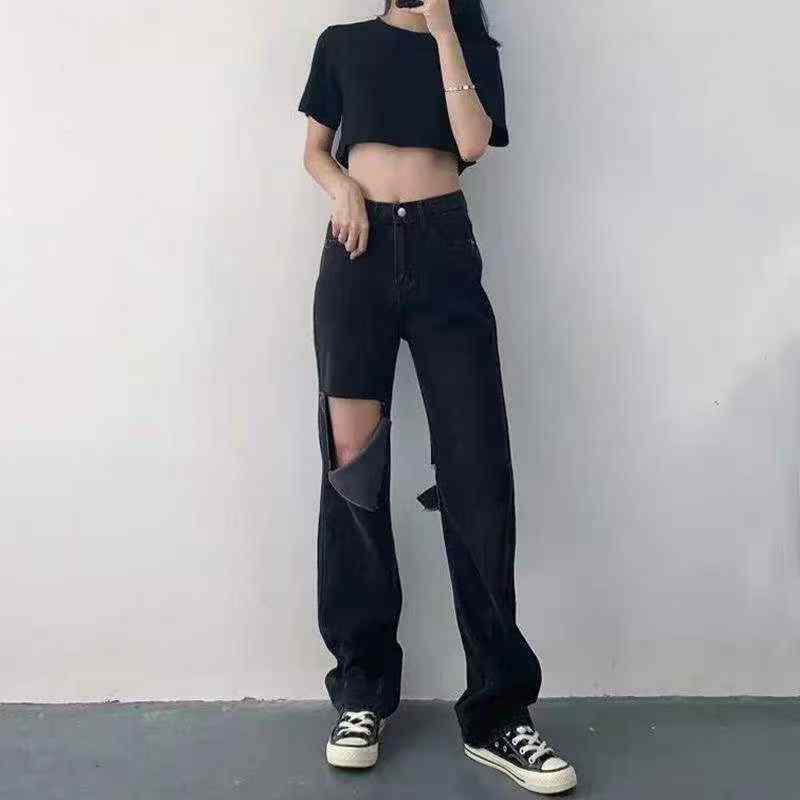 New Spring Summer Vintage Washed Cotton Ripped Wide Leg Straight Jeans, About 360 Pieces - Image 7