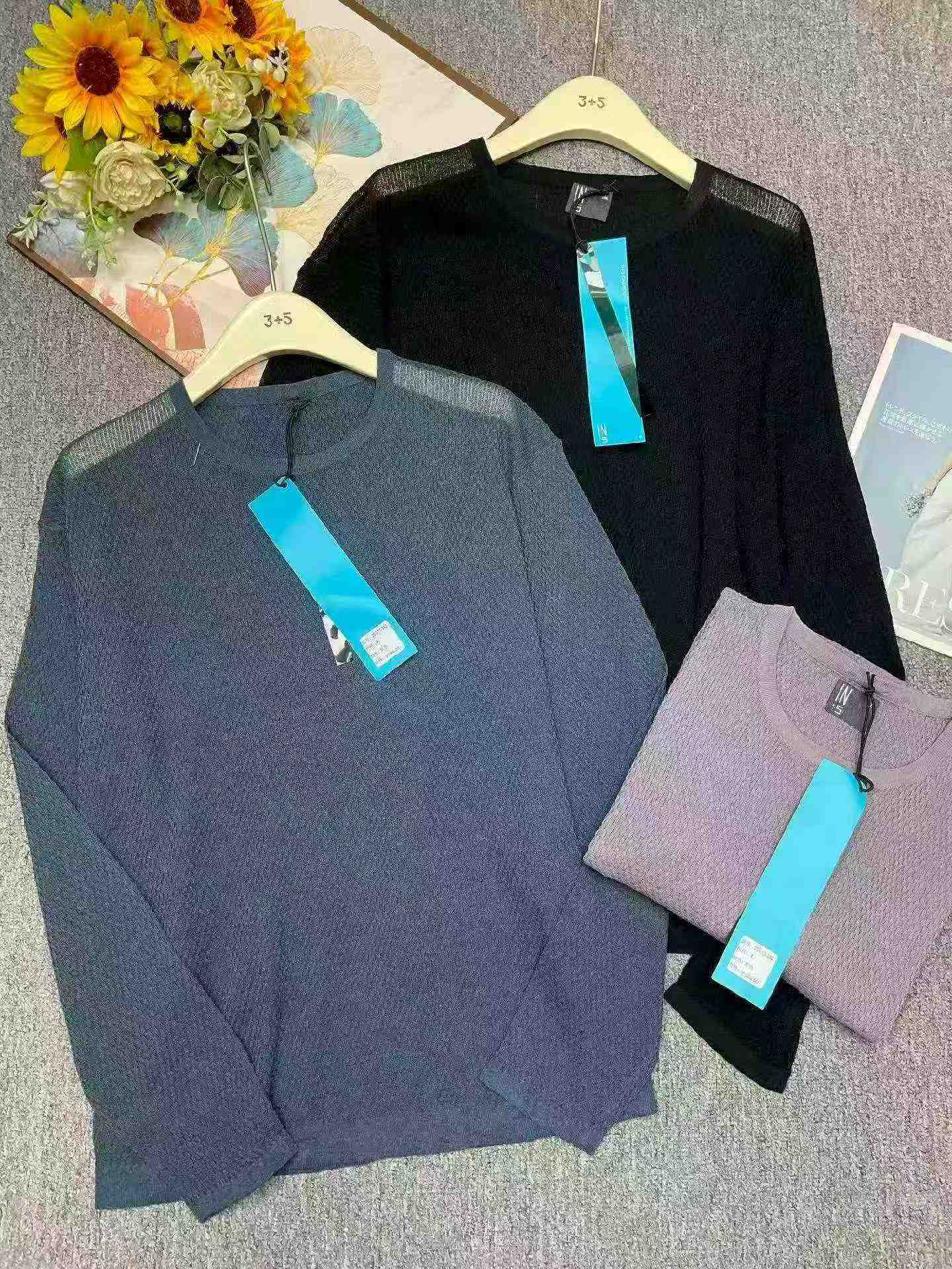 Original Brand Men's Loose Plain Ice Silk Knit Long Sleeve Tops, 480 Pieces, Size M-2XL - Image 2