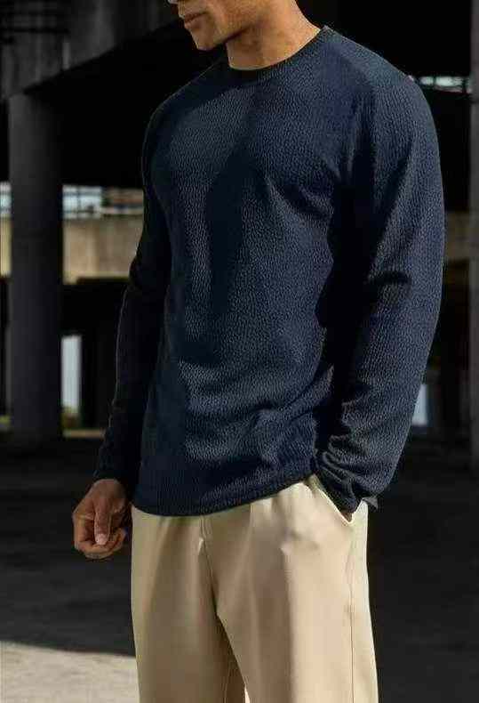 Original Brand Men's Loose Plain Ice Silk Knit Long Sleeve Tops, 480 Pieces, Size M-2XL - Image 4