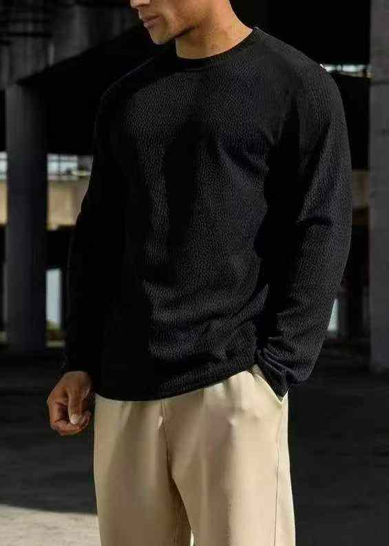 Original Brand Men's Loose Plain Ice Silk Knit Long Sleeve Tops, 480 Pieces, Size M-2XL - Image 5