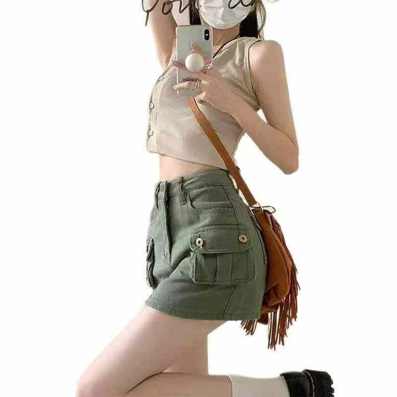 Summer New Vintage Multi-pocket Cargo Denim Mini Skirt, About 150 Pieces - Image 7