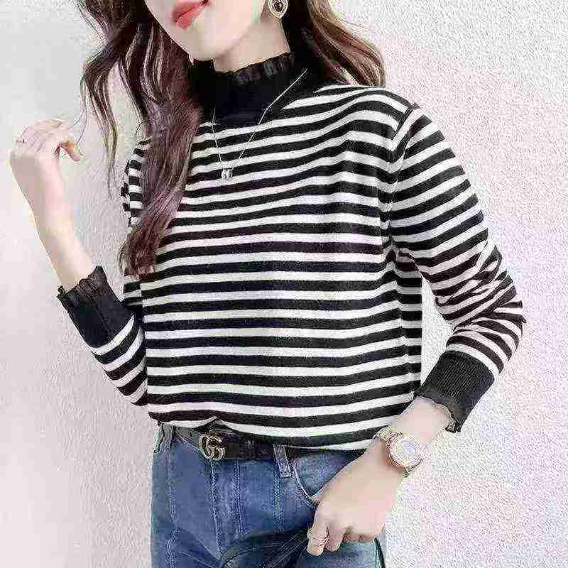 Autumn Winter Colorblock Stripe Mock Neck Loose Pullover Sweater 1680 Pcs - Image 4
