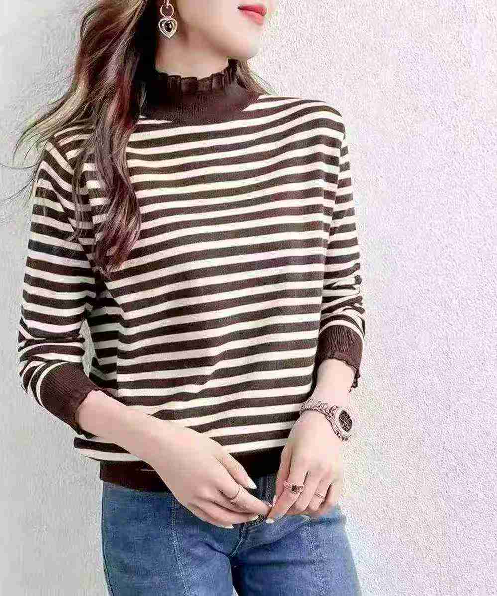Autumn Winter Colorblock Stripe Mock Neck Loose Pullover Sweater 1680 Pcs - Image 5