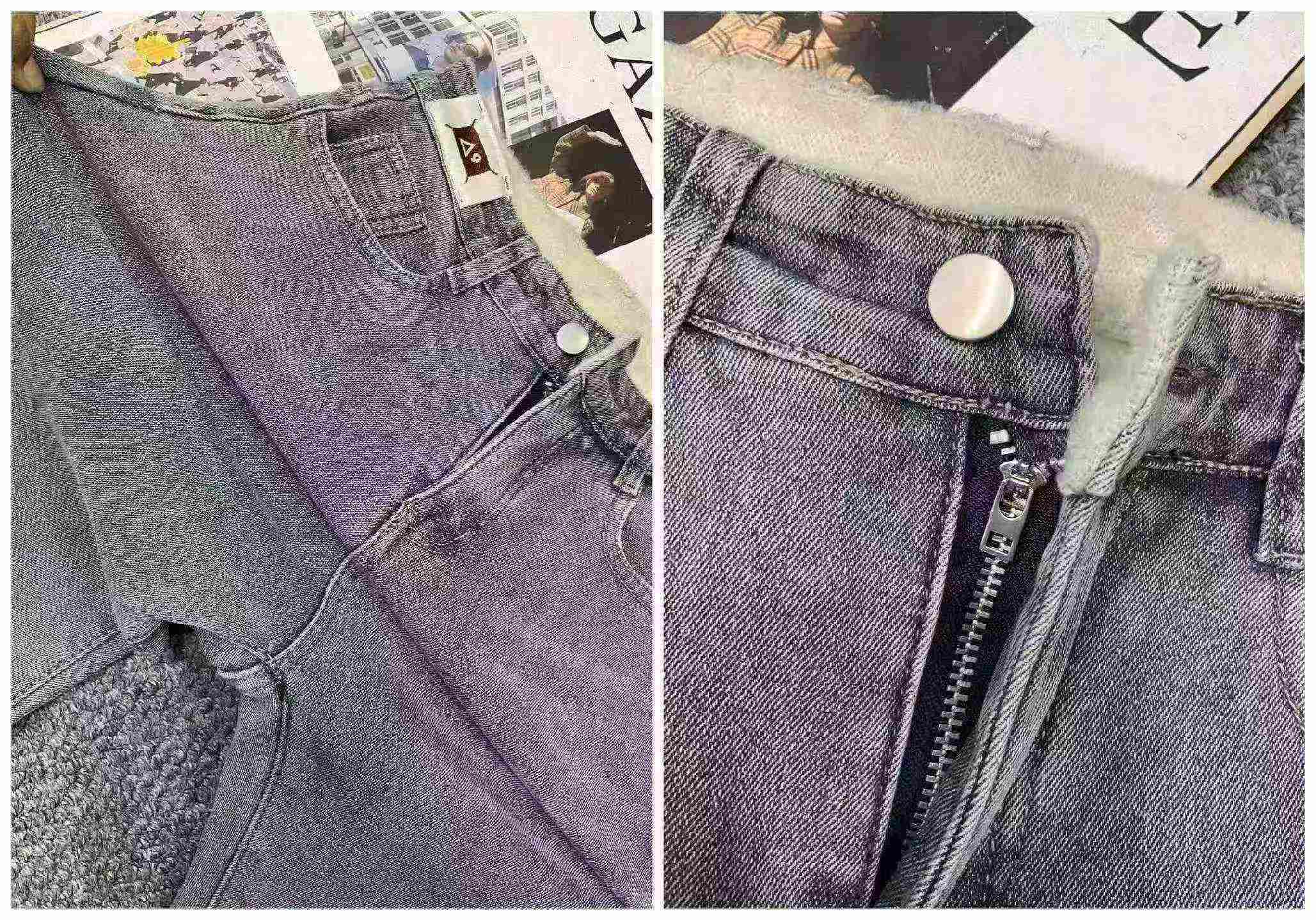Autumn Winter New High Waist Patchwork Fleece Straight Cigarette Jeans, 145pcs, S-XL, Individual Packing With Tag - Image 9