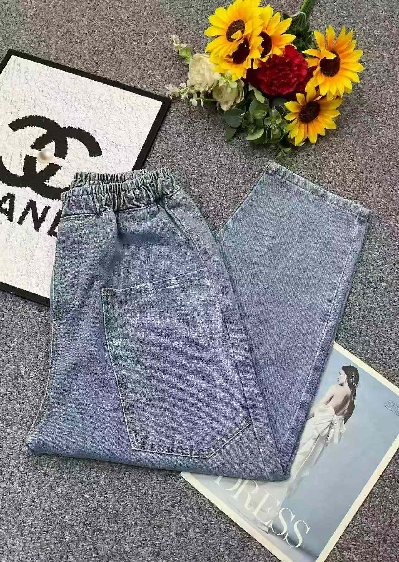 New Spring Summer High Waist Loose Harem Dad Denim Jeans One Size 171 Pieces - Image 4