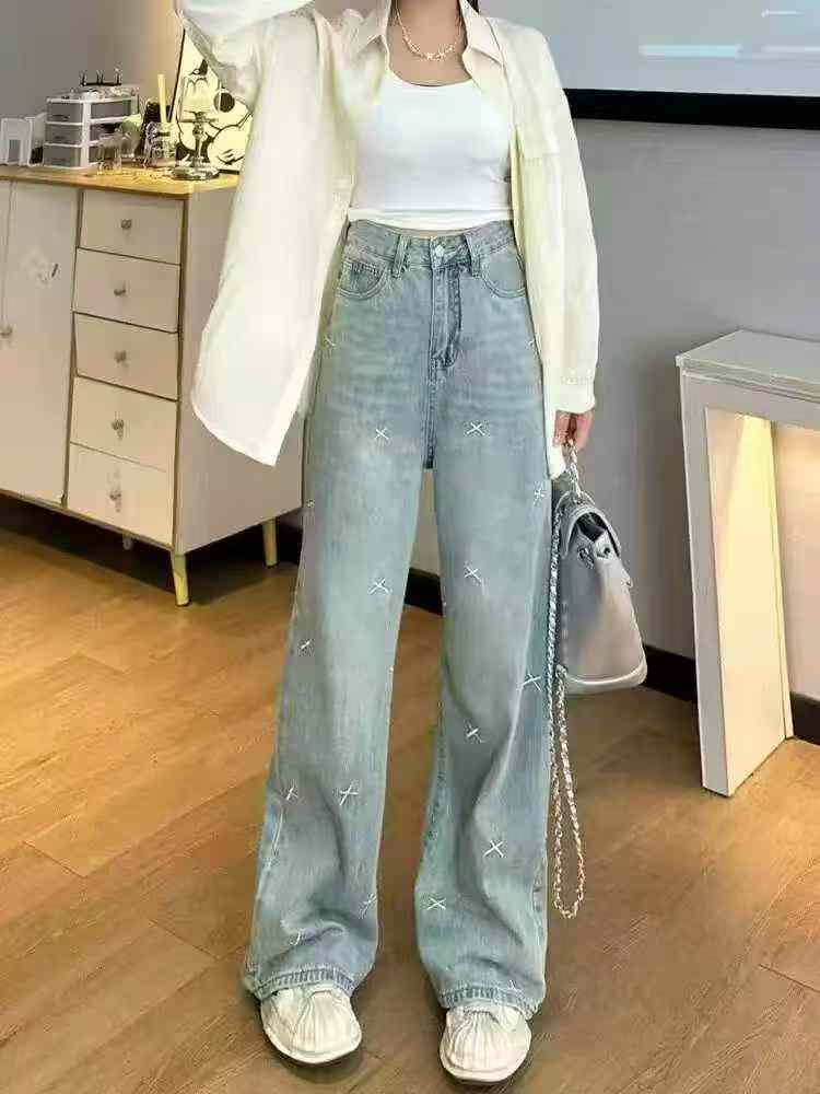 Embroidered Straight Wide Leg Jeans, About 124 Pieces - Image 4