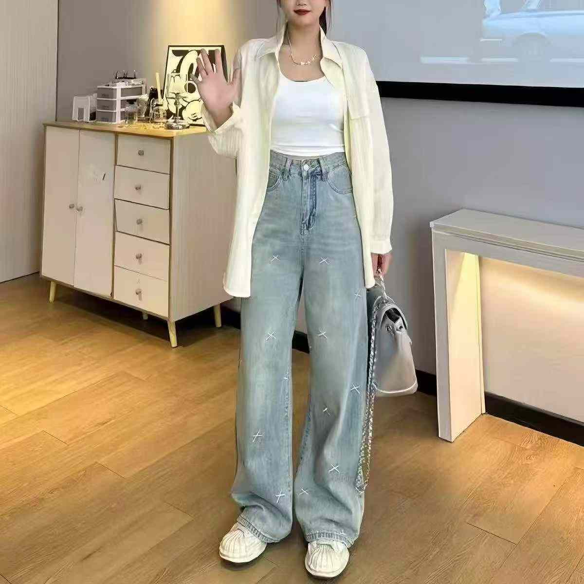 Embroidered Straight Wide Leg Jeans, About 124 Pieces - Image 5
