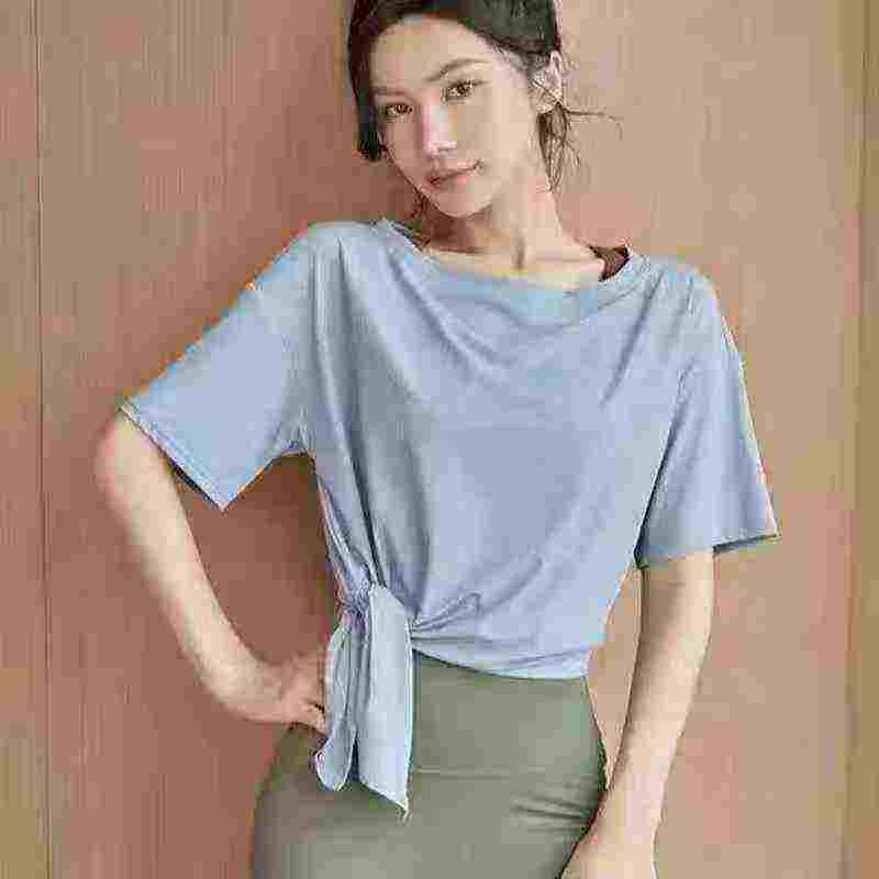 About 180 Pcs Summer Thin Loose Slit Yoga Short Sleeve T-shirts Bulk Clearance - Image 3