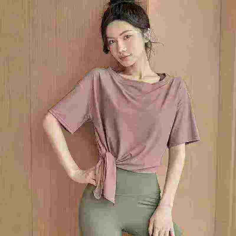 About 180 Pcs Summer Thin Loose Slit Yoga Short Sleeve T-shirts Bulk Clearance - Image 4