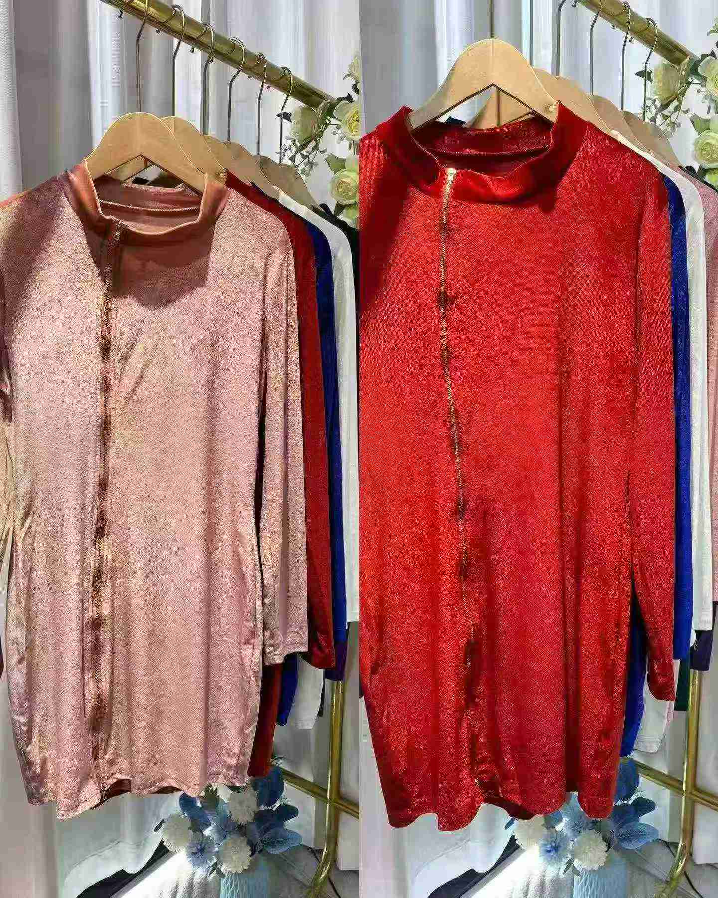 Women's Stand Collar Velvet Long Sleeve Zipper Dress About 336 Pcs Size S-3XL - Image 3