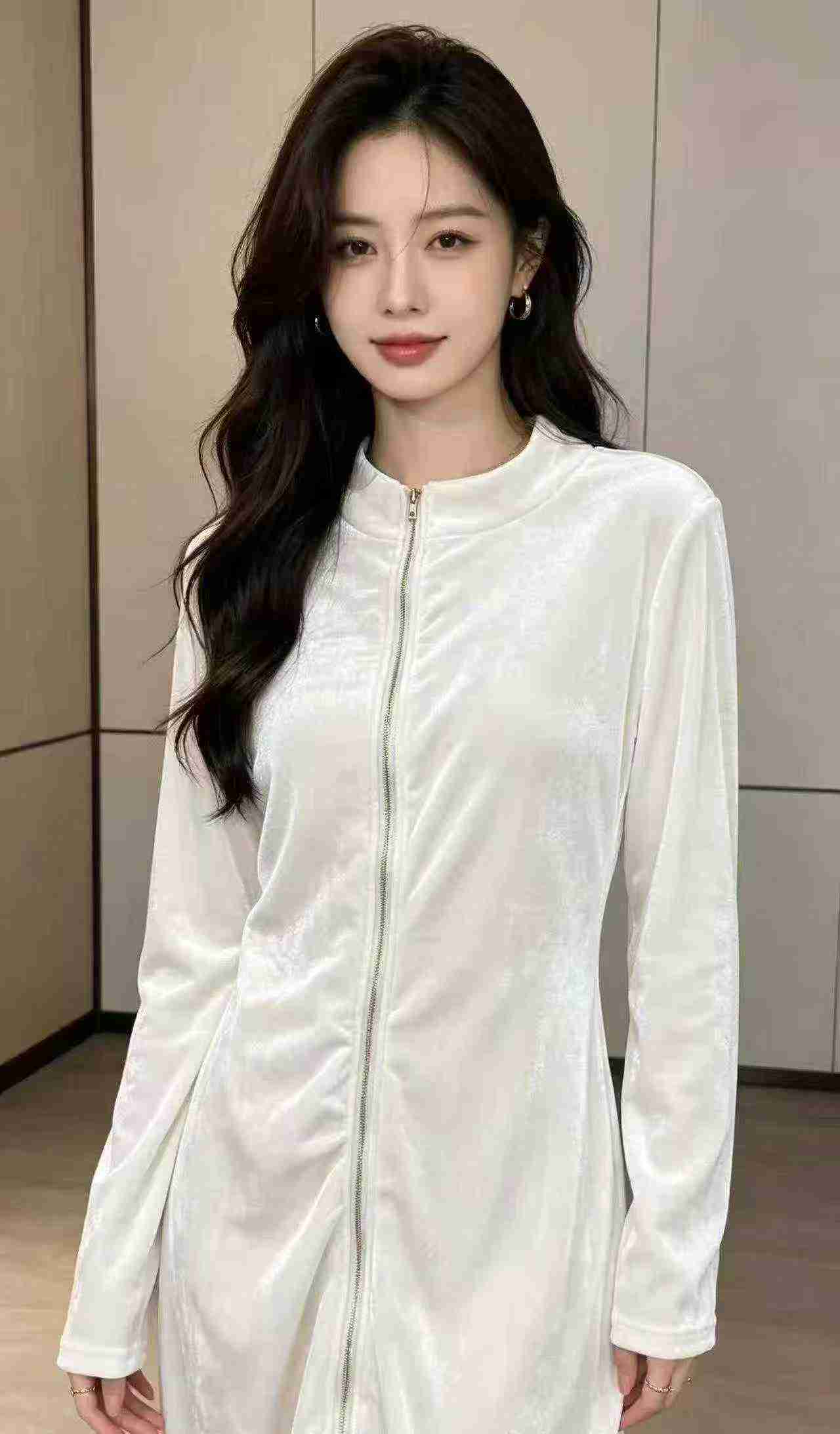 Women's Stand Collar Velvet Long Sleeve Zipper Dress About 336 Pcs Size S-3XL - Image 6