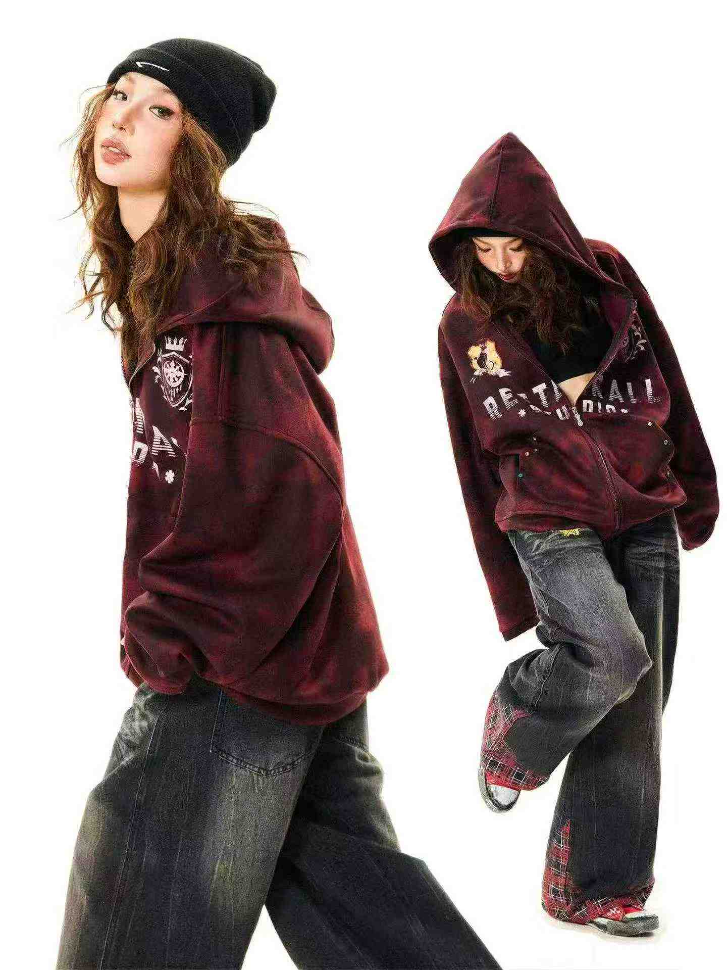 About 120pcs Retro Hip-hop Unisex Suede Zip-up Hooded Cardigan Sweatshirts - Image 5
