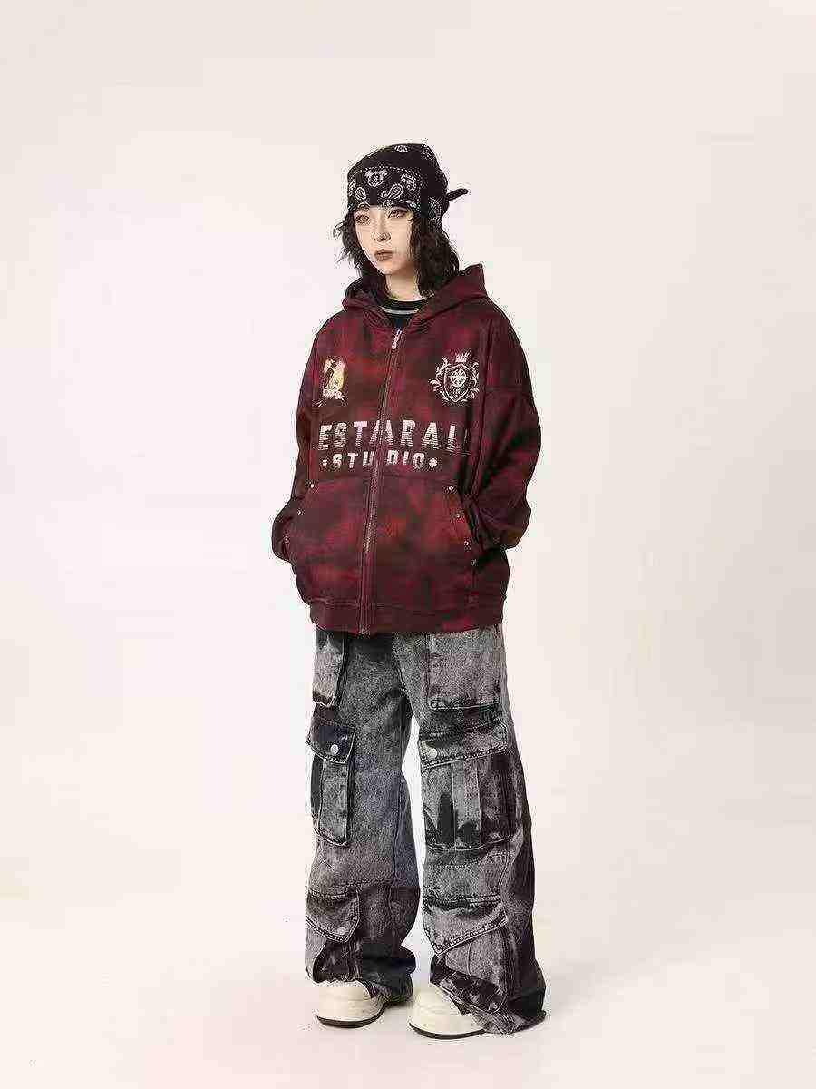 About 120pcs Retro Hip-hop Unisex Suede Zip-up Hooded Cardigan Sweatshirts - Image 6