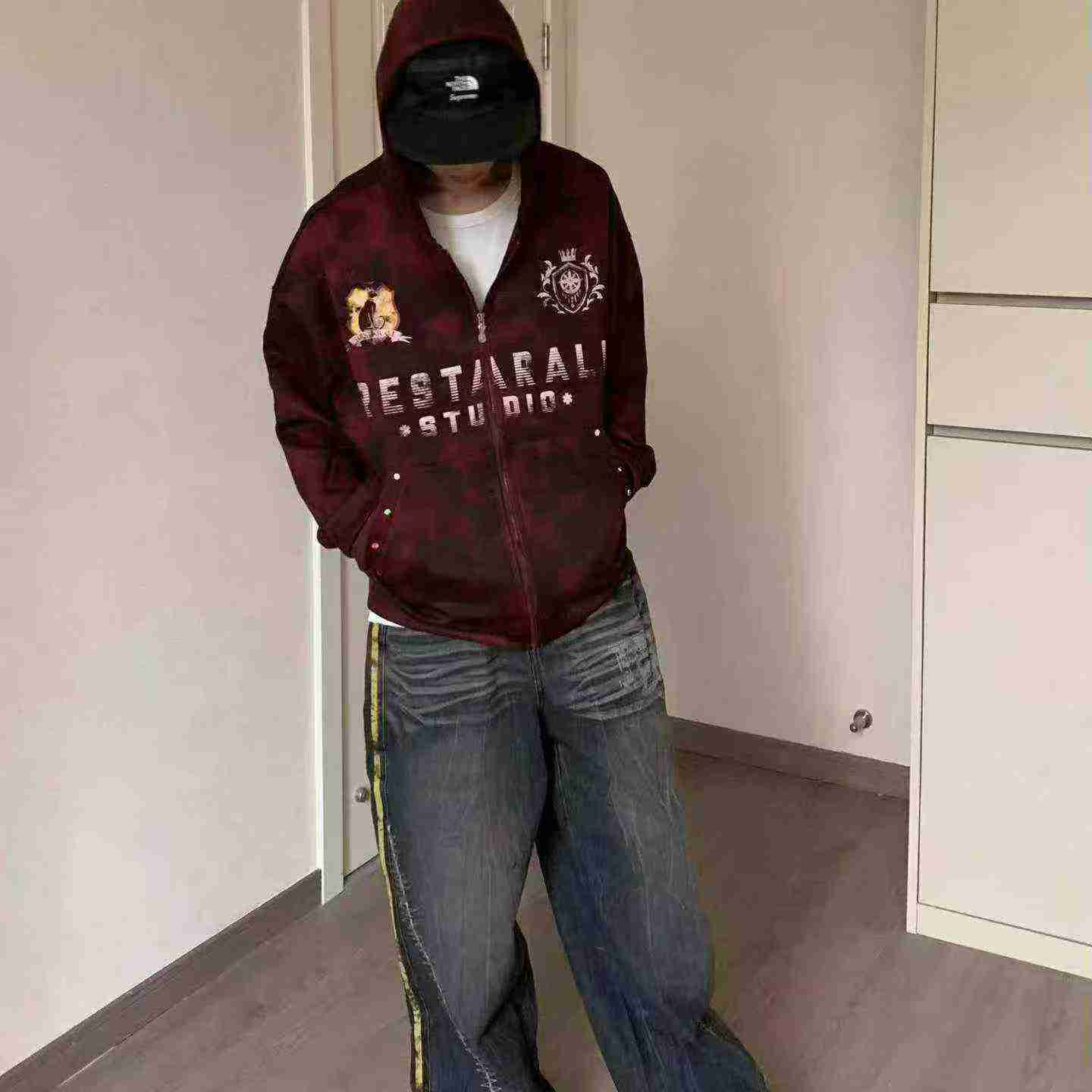About 120pcs Retro Hip-hop Unisex Suede Zip-up Hooded Cardigan Sweatshirts - Image 7