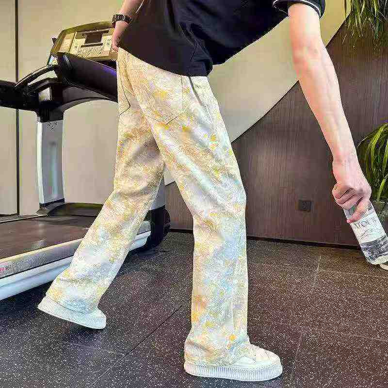 Unisex Yellow Tie Dye Printed High Waist Wide Leg Jeans, About 256 Pcs, Size L-3XL - Image 8
