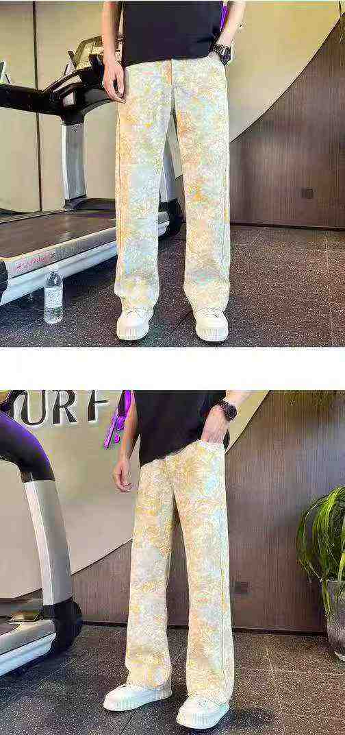 Unisex Yellow Tie Dye Printed High Waist Wide Leg Jeans, About 256 Pcs, Size L-3XL - Image 9