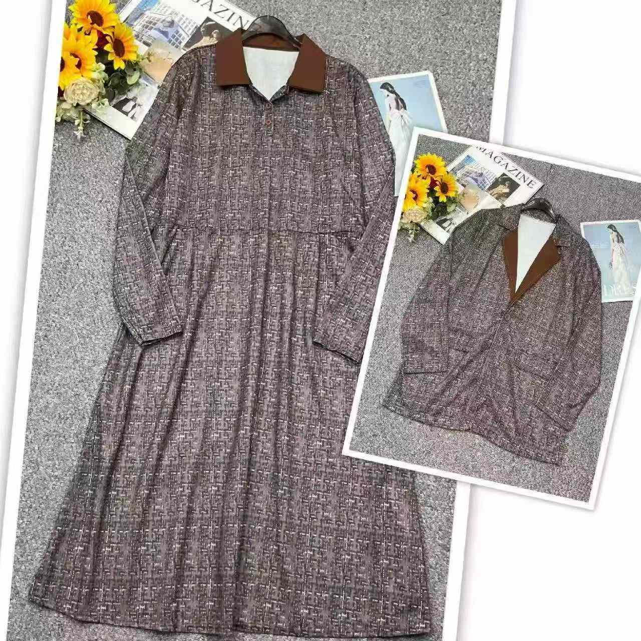 Spring Autumn 2-Piece Women Tweed Style Coat & Long Sleeve Dress 407 Sets Stock Wholesale - Image 8