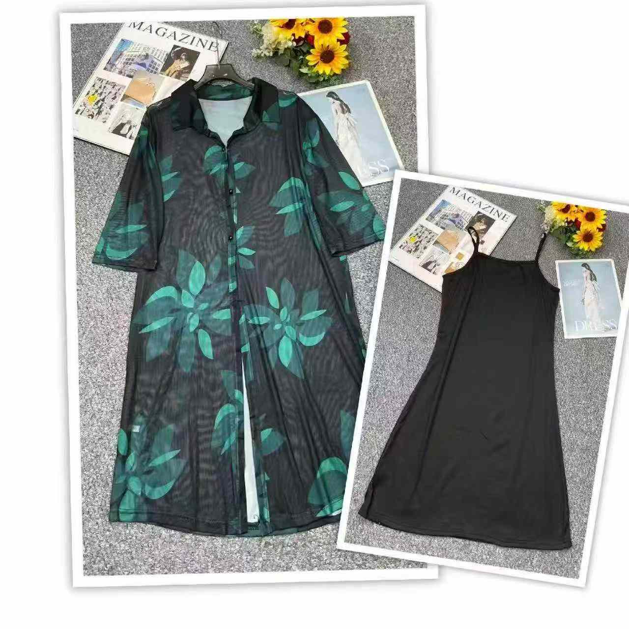 Summer New Fashion Floral 2-Piece Cardigan & Strap Dress 387 Sets - Image 4