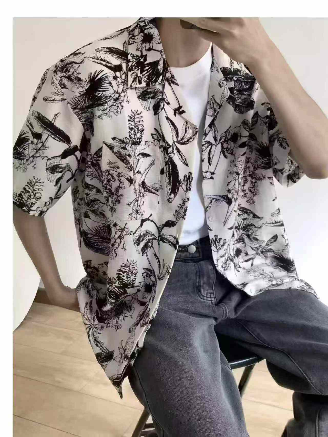 220 Pcs Summer Men's Vacation Cuban Collar Short Sleeve Ice Silk Casual Shirt Clearance - Image 5