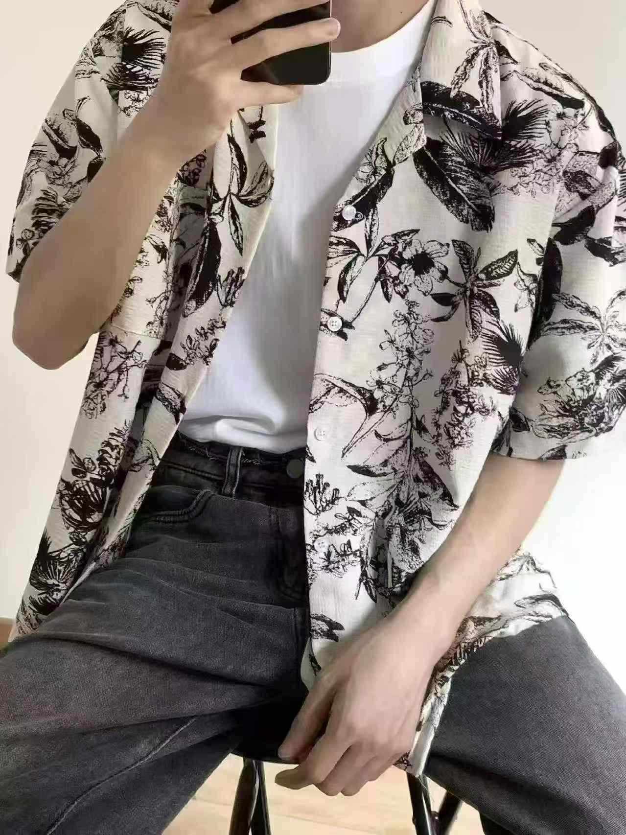 220 Pcs Summer Men's Vacation Cuban Collar Short Sleeve Ice Silk Casual Shirt Clearance - Image 7