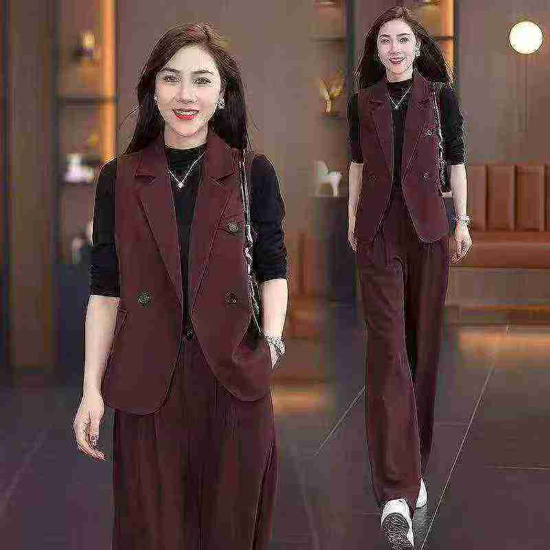Spring Summer New Solid 2pcs Loose Blazer Vest & Wide Leg Pants Set, 535 Sets - Image 6