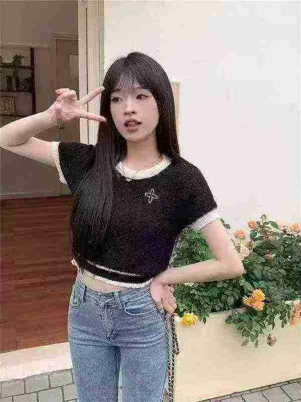 Summer New Colorblock Sweet Spicy Bow Embroidery Elastic Slim Knit Short Sleeve T-shirt, 1490 Pieces - Image 5