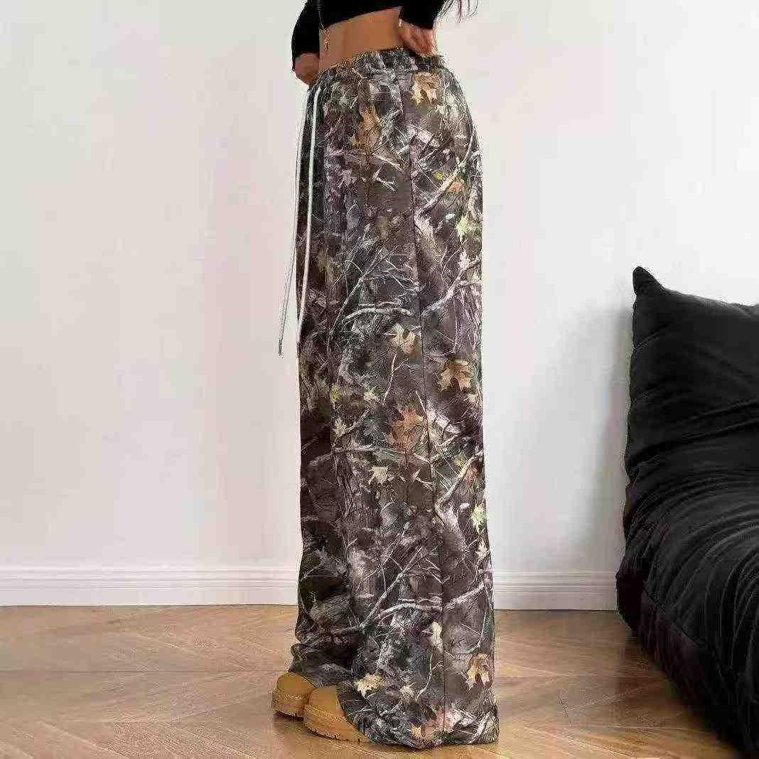 133 Pcs American Retro Branch Camo Print Loose Casual Pants - Image 3
