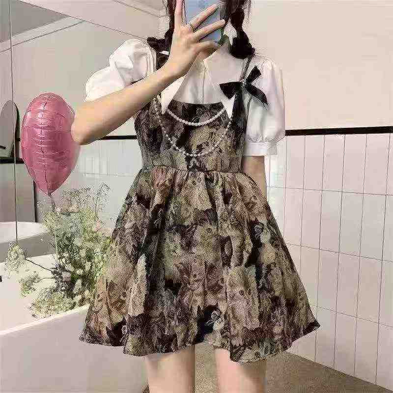 250 Pcs Cat Print Petite Adjustable Strap Slip Dress - Image 2