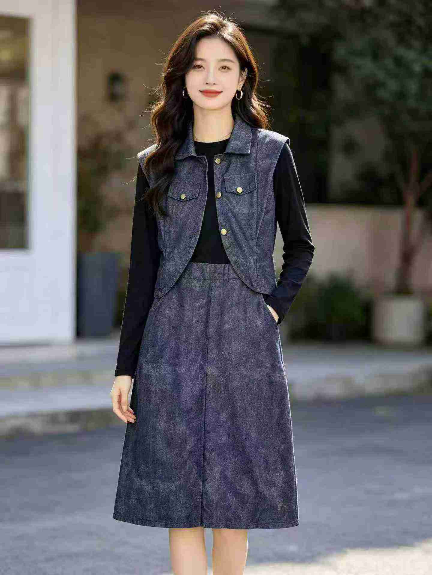 659 Sets Vintage Waistcoat Dress Two-piece Set - Image 4