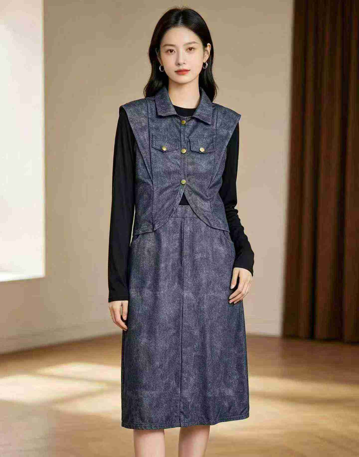 659 Sets Vintage Waistcoat Dress Two-piece Set - Image 5