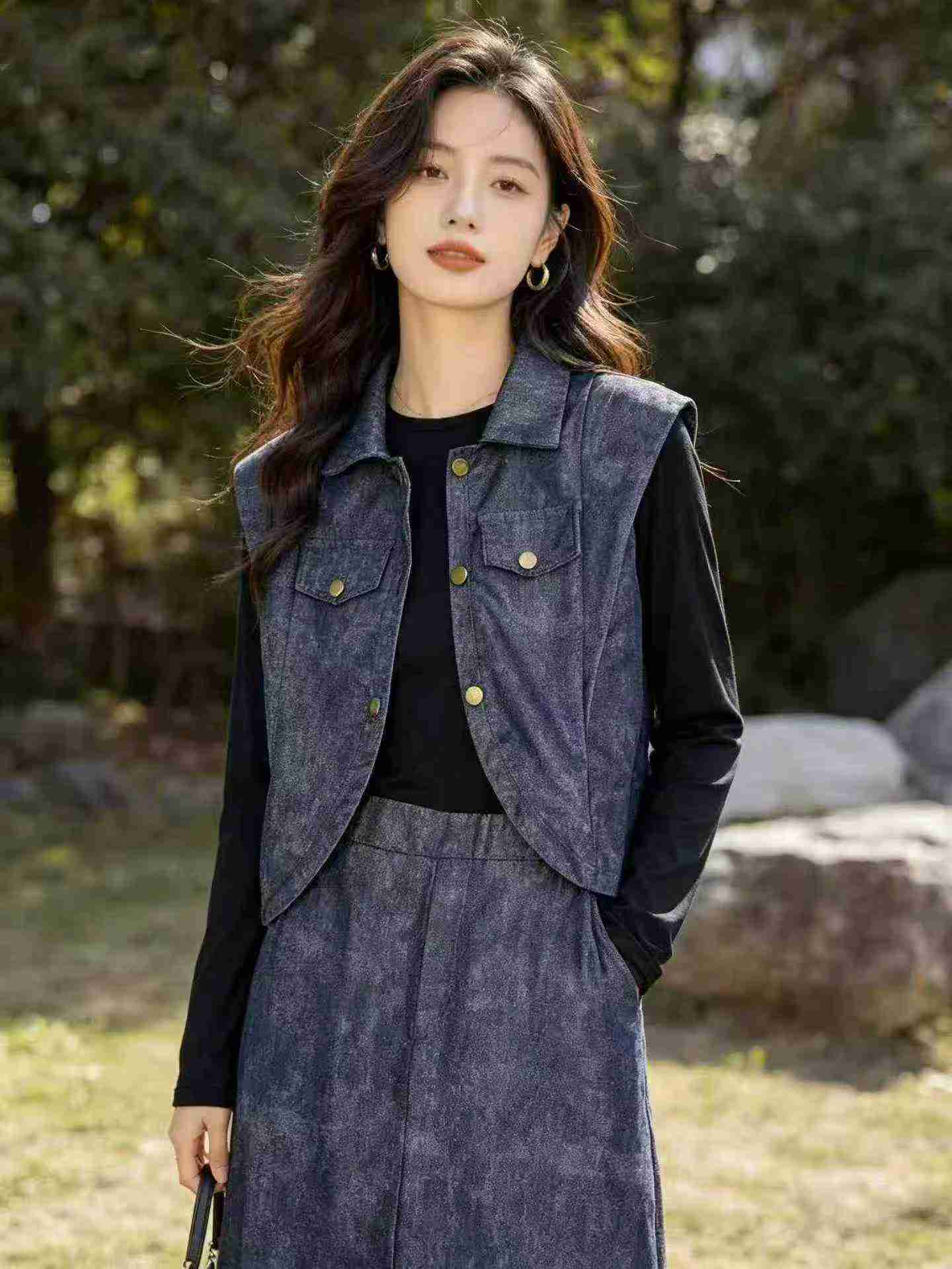 659 Sets Vintage Waistcoat Dress Two-piece Set - Image 6