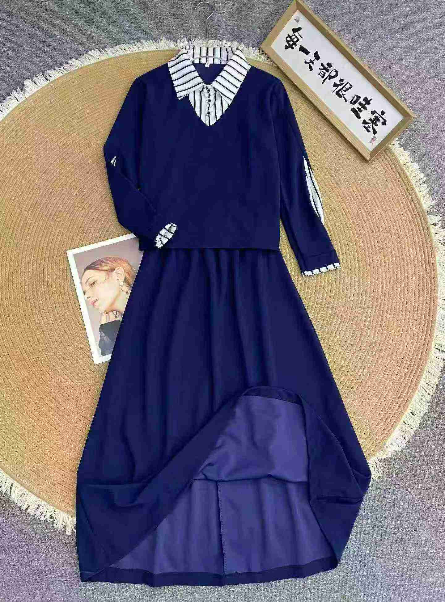 507 Sets Fashion Fake Two-piece Set Polo Collar Striped M-4XL - Image 3