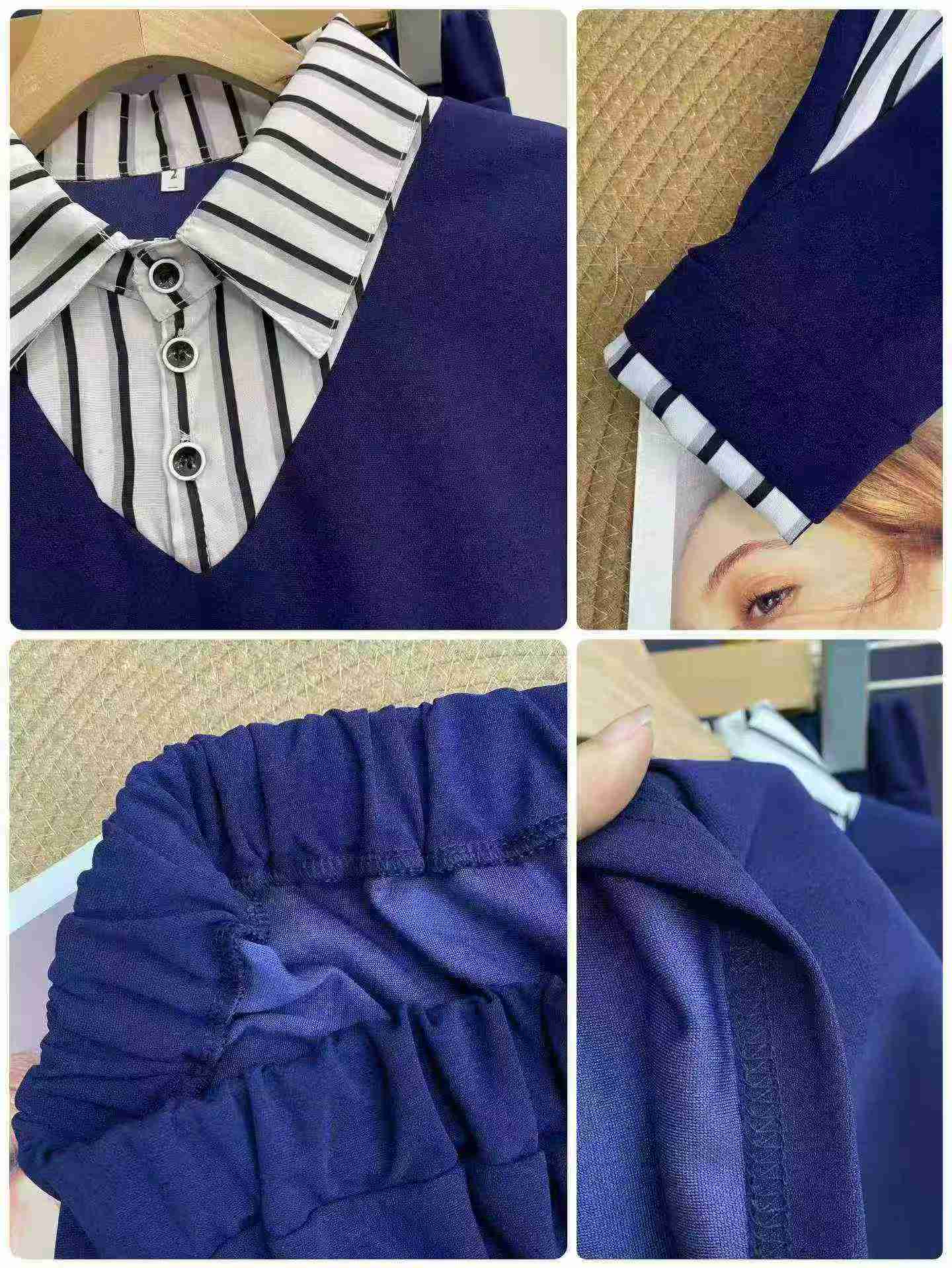 507 Sets Fashion Fake Two-piece Set Polo Collar Striped M-4XL - Image 7
