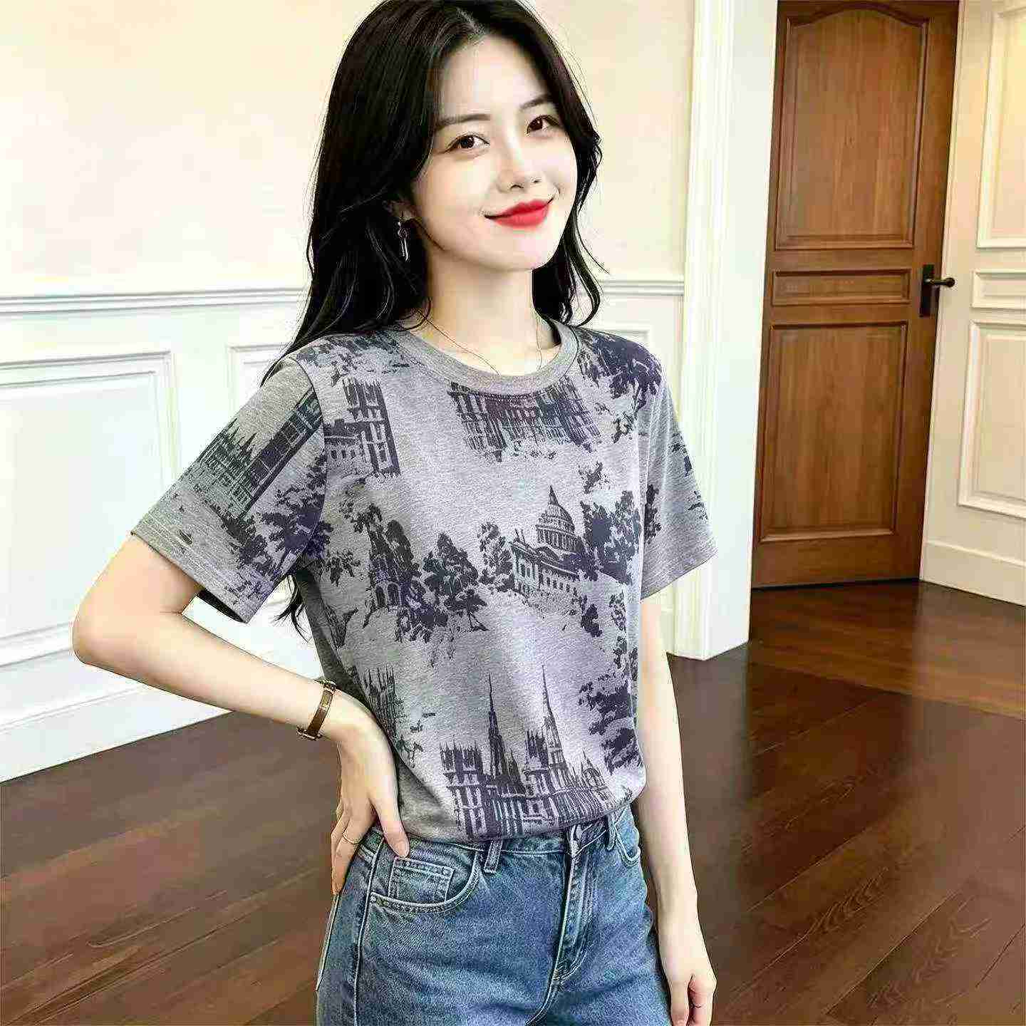 T-Shirt Kapas Cetakan Tie-Dye Vintage 491 Keping - Image 3