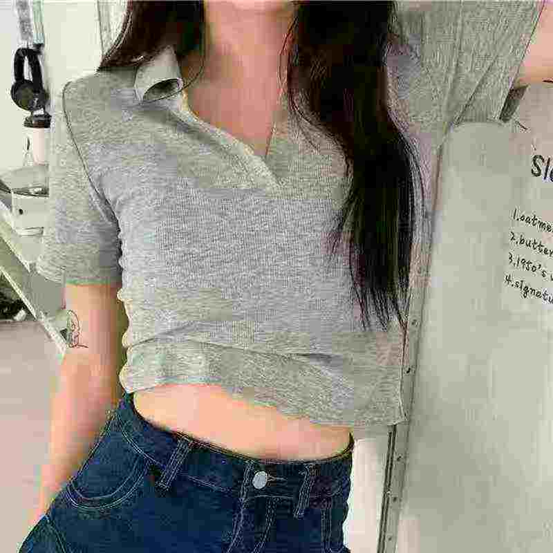 2000 Buah Lot Borong Campuran Kecil Kaos T Lengan Pendek Cropped Kerah Polo Seksi Fashion Wanita - Image 4