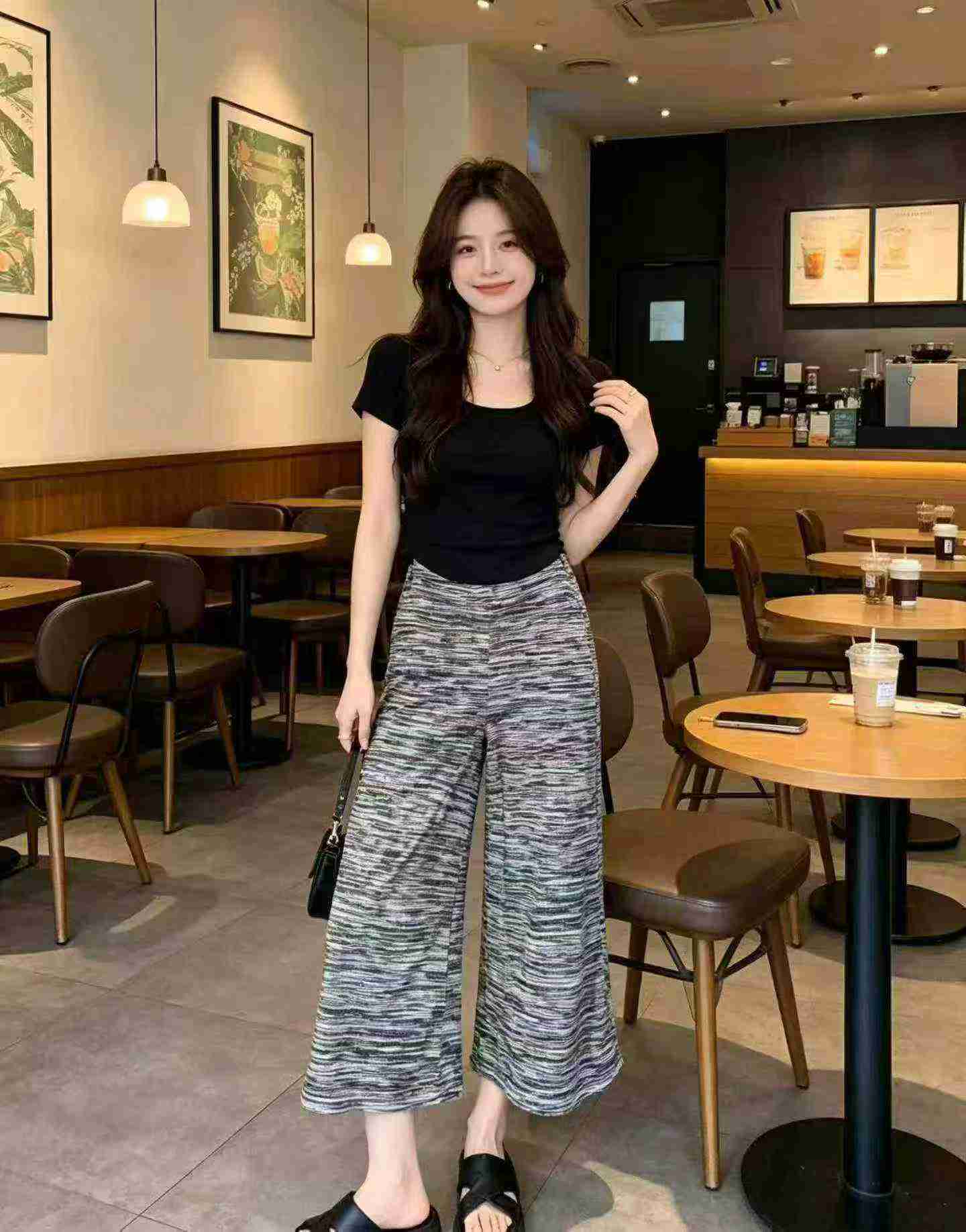1116 Piezas Pantalones Casuales Recortados de Punto de Pierna Ancha para Mujer de Marca de Primavera y Verano - Image 2