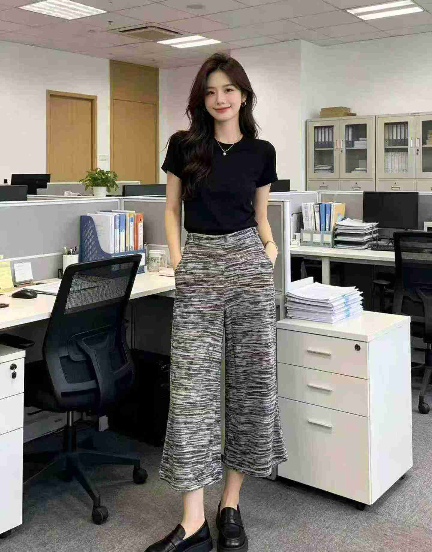 1116 Piezas Pantalones Casuales Recortados de Punto de Pierna Ancha para Mujer de Marca de Primavera y Verano - Image 6