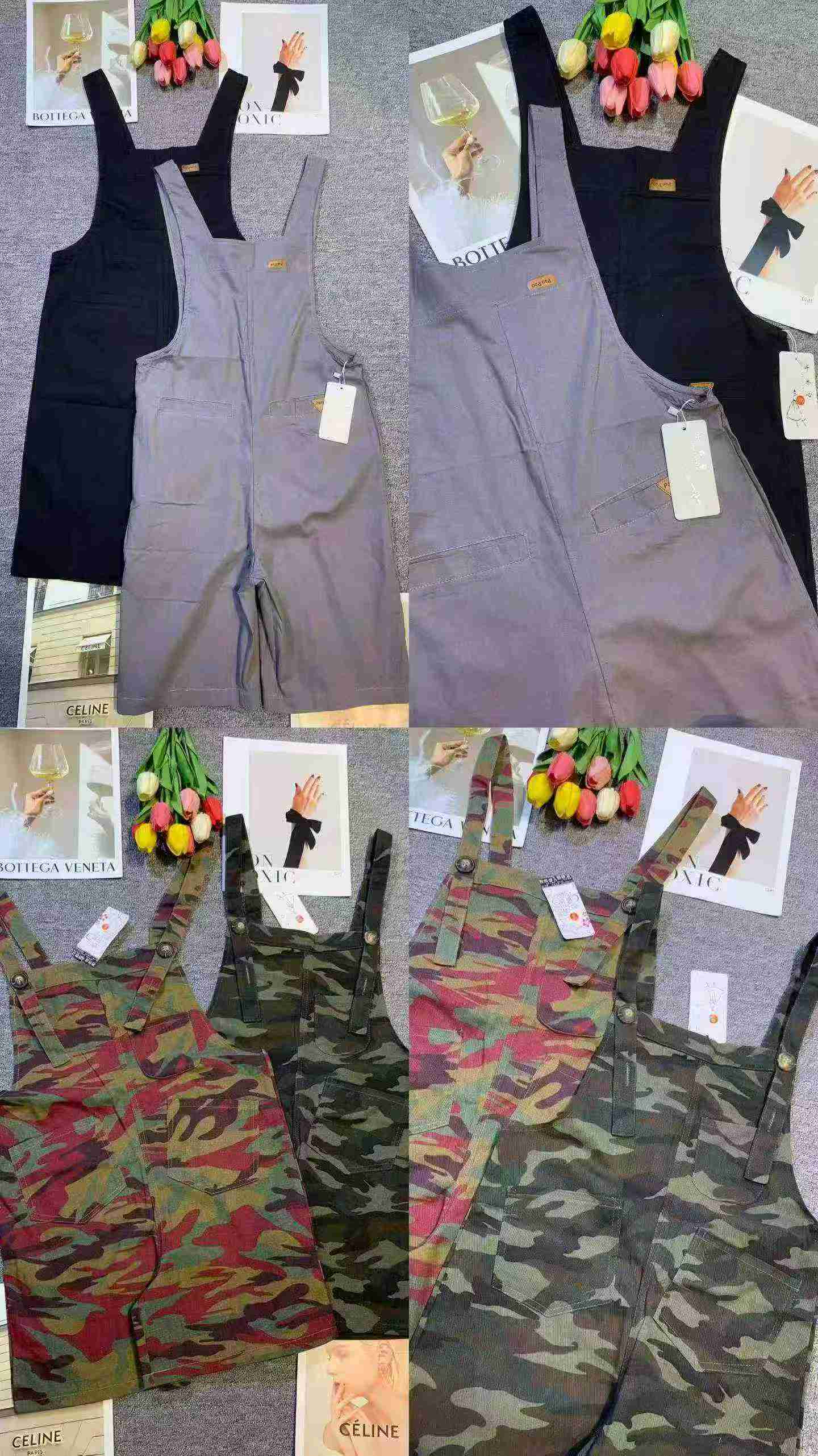 Celana Pendek Overall Longgar Banyak Saku Gaya Vintage, Sekitar 400 Buah, 2 Model, Ukuran S-XL - Image 2