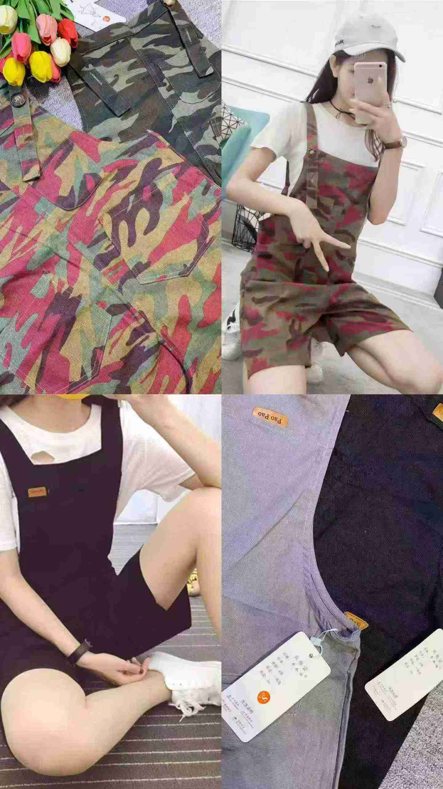 Celana Pendek Overall Longgar Banyak Saku Gaya Vintage, Sekitar 400 Buah, 2 Model, Ukuran S-XL - Image 3